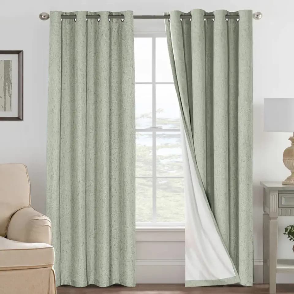 H.VERSAILTEX 100% Blackout Linen Curtains 96" L 2 Panels Sage