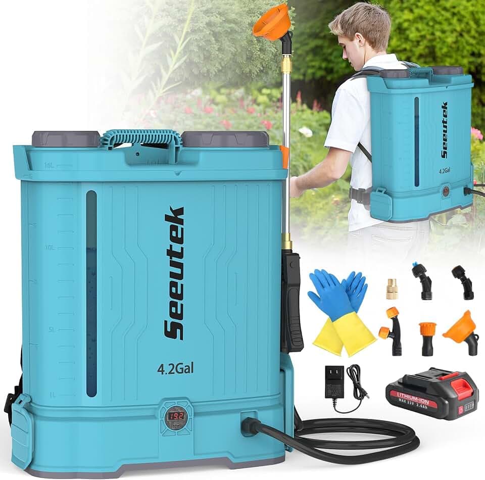 SEEUTEK 4.2 Gallon Battery Powered Backpack Sprayer,Electric Garden Sprayer