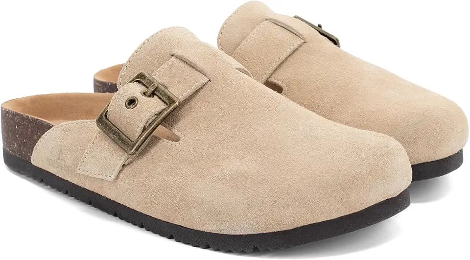 Staheekum Womens Crescent Suede Clog Slippers – Slip-On Mules with Microsuede Lining and Defender Water & Stain Repellent
