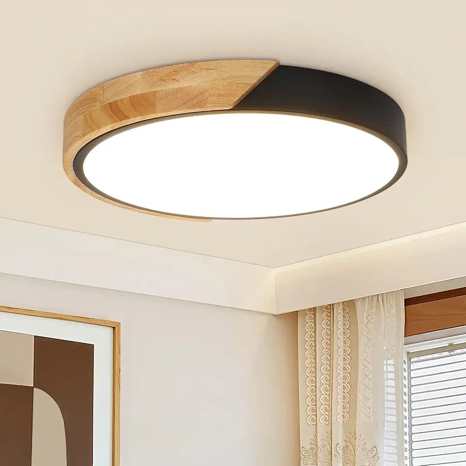 Kimjo Holz Deckenlampe LED Rund Neutralweiß 4500K, Deckenleuchte Schwarz