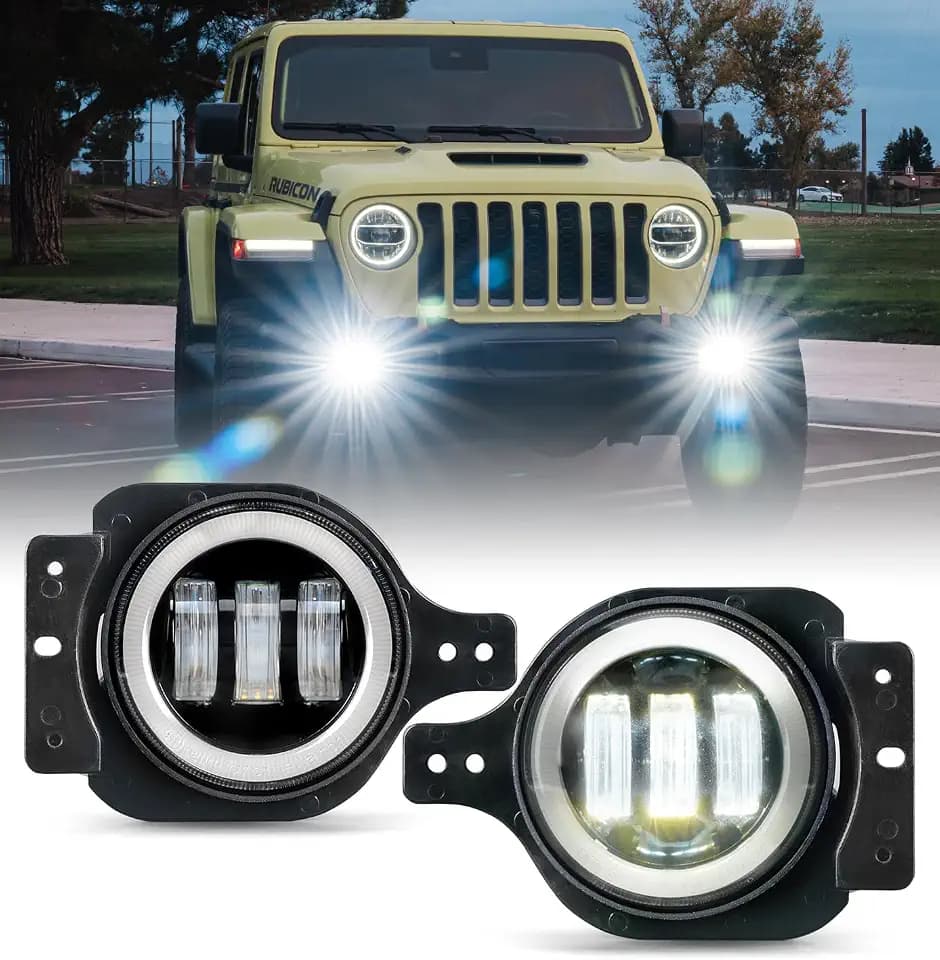 300% Bright 60W LED Fog Lights w/DRL Compatible with 18+ Jeep JL JT, White