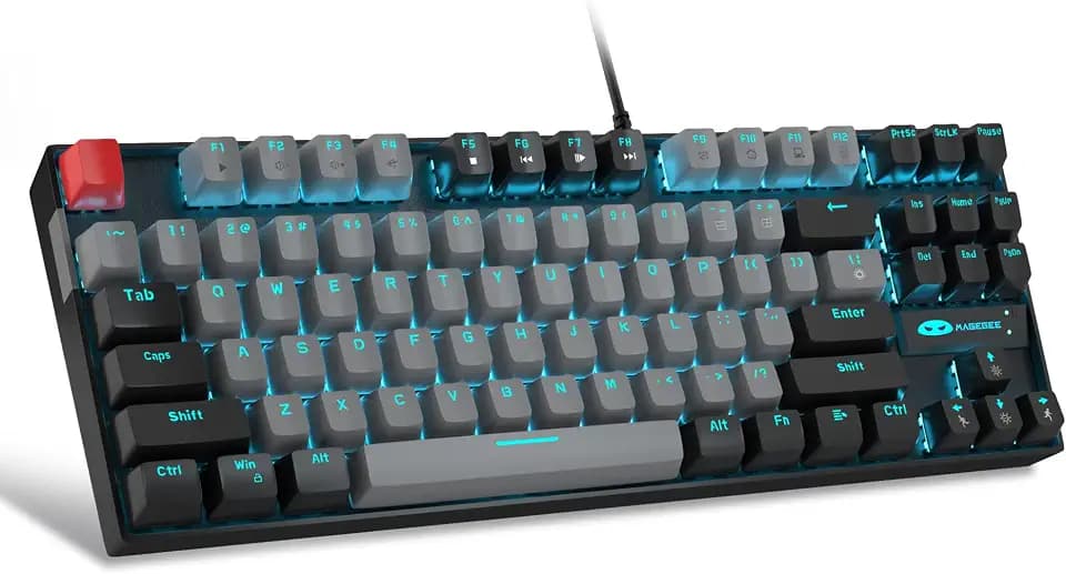 MageGee 75% Mechanical Gaming Keyboard, Blue Switch, LED Backlit, 87 Keys Compact TKL Wired Computer Keyboards for Windows Laptop PC Gamer - Grey/Black