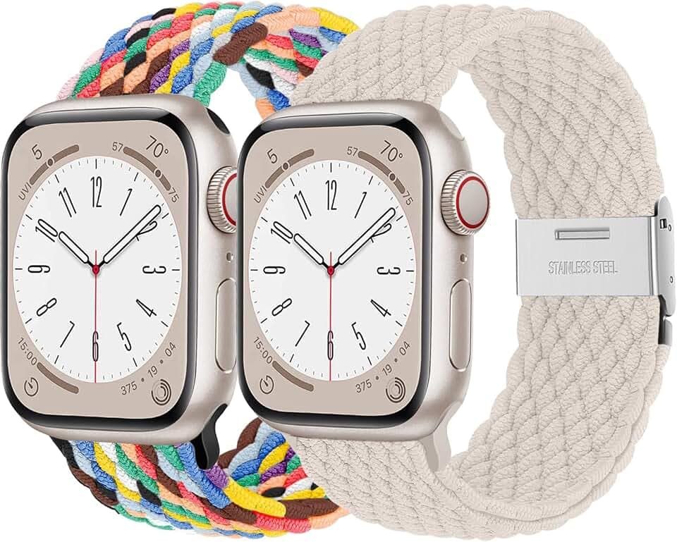 2ST Geflochtenes Solo Loop Band für Apple Watch Armband 41mm 40mm 45mm 44mm 42mm 46mm 38mm,Nylon Apfelband Armbänder für iWatch Armband Series 12 11 10 9 8 7 6 5 4 3 SE Ultra 49mm 4/3/2nd Herren Damen
