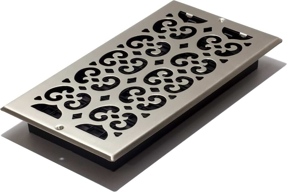 Decor Grates SP612W-NKL Scroll Design Wall/Ceiling Register, 6x12, Brushed Nickel Finish