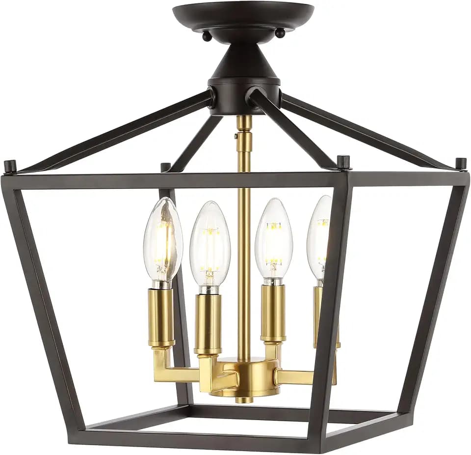 JONATHAN Y Plains 4-Light 12" Pagoda Lantern, Oil Rubbed Bronze/Brass Gold