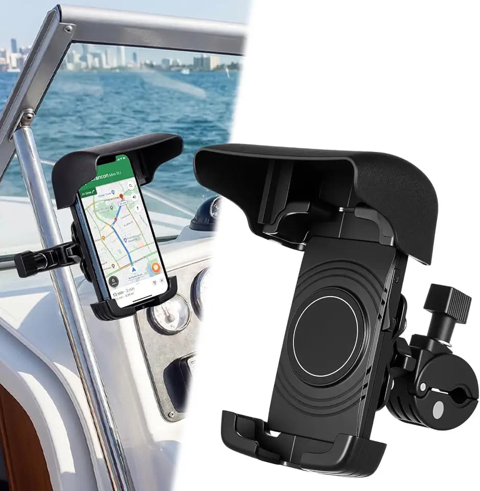 Tellegloww 1 Pack Boat Phone Holder, Crab Clamp, with Sunshade, Black