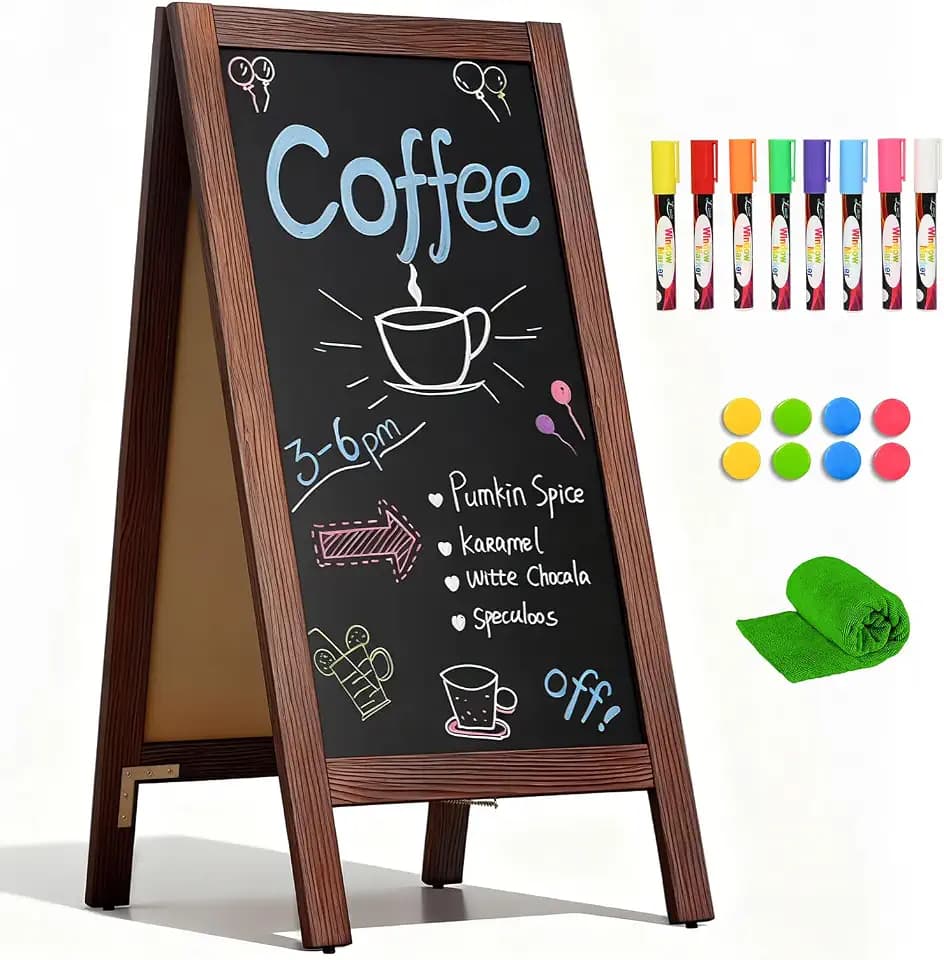 4 THOUGHT A-Frame Double-Sided Magnetic Chalkboard 40"x20", Rustic Brown