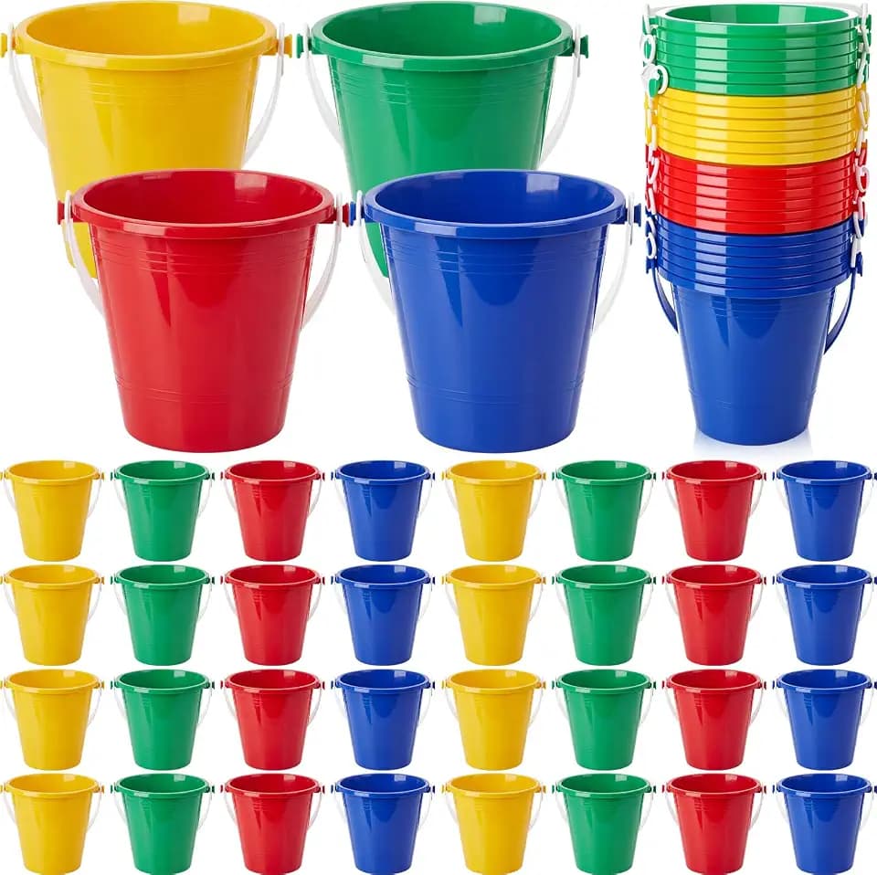 Didaey 12 Pcs 5 Inch Small Sand Beach Buckets Bulk for Kids, 4 Colors