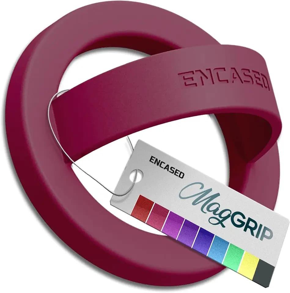 Encased Magnetic Phone Grip Holder (Compatible with MagSafe) Thin Silicone Finger Loop Ring for iPhone (Burgundy)