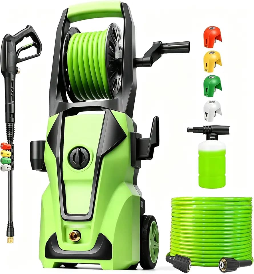 Pressure Washer 5000 PSI Adjustable Pressure, Power Cleaners Powered with 33ft Pressure Hose, 4 Nozzles and 500ml Foam Cannon, Cleaner Machine for Home, Car, Green