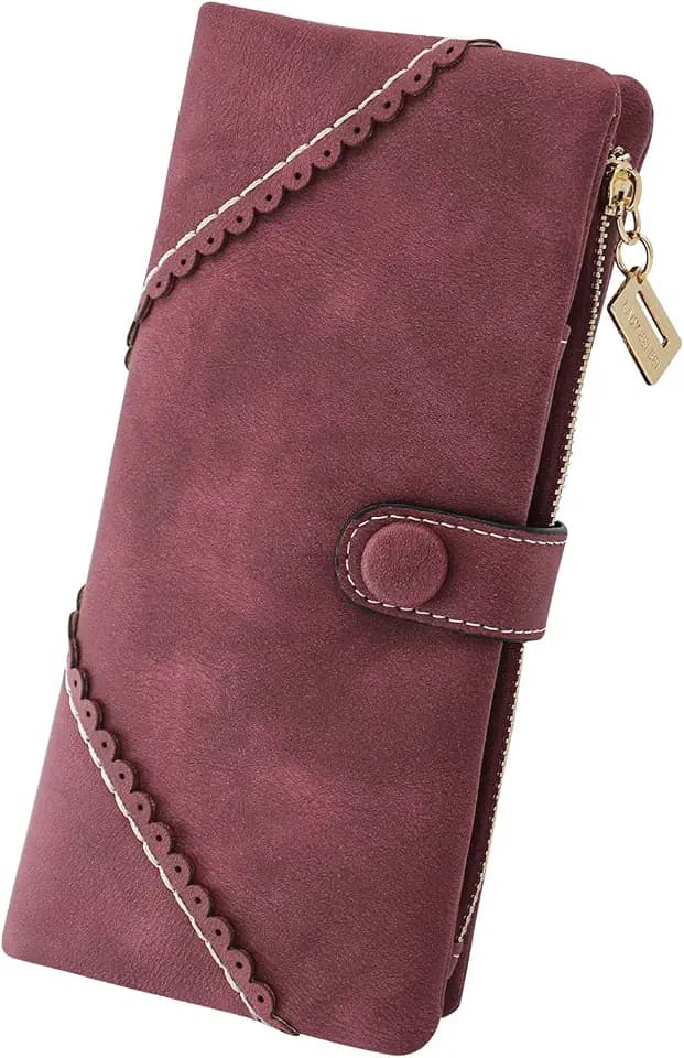 Bird&Fish Women Vegan Leather Wallet Bifold Clutch Large Capacity Card Organizer Buckle Long Purse for Girls Candy Color