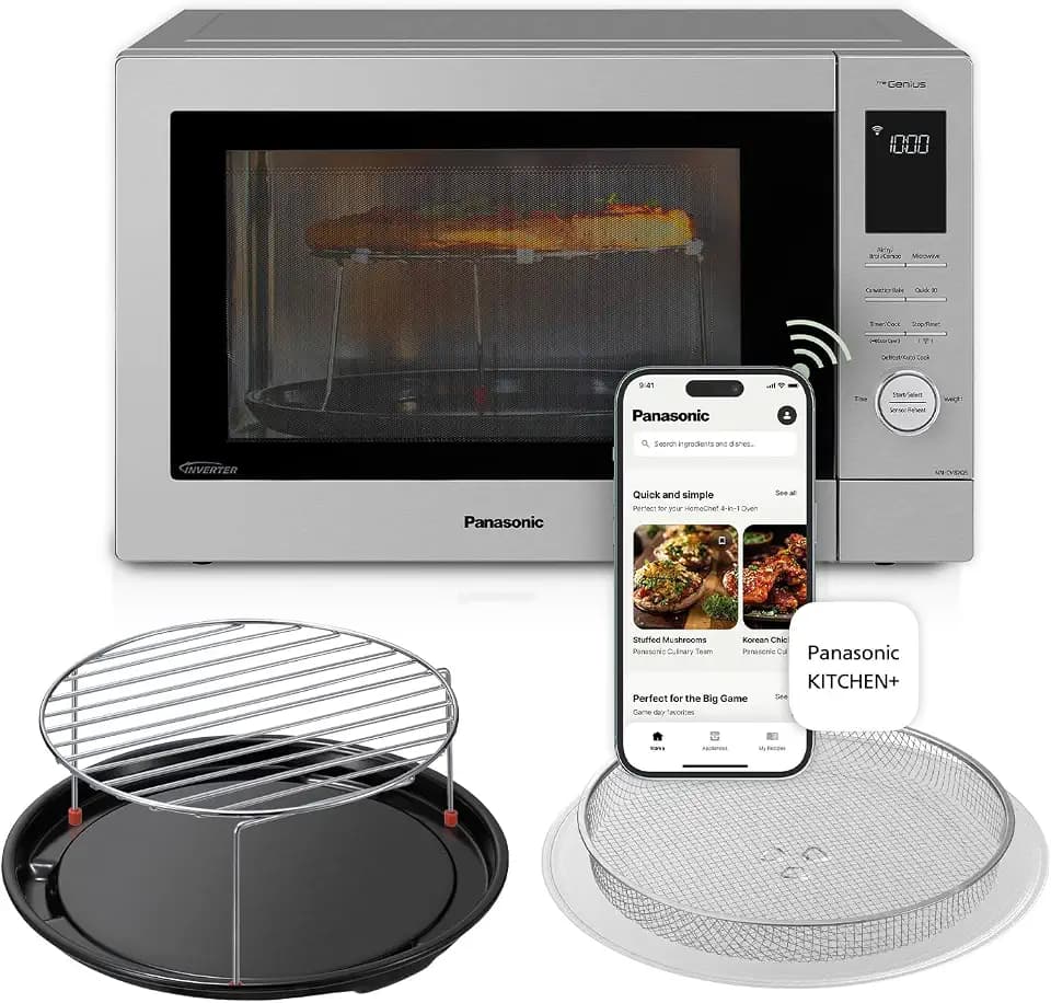Panasonic HomeChef 4-in-1 Countertop Microwave Air Fryer Combo, Time-Saving 20 Presets + App-Linked Recipes, 1000W 1.2 cu ft Inverter Multi Oven & Convection Tech – NN-CV87QS Stainless Steel