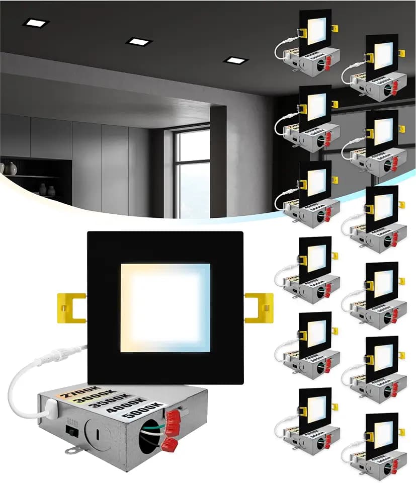 NUWATT 12 Pack Black 4 Inch Square LED Recessed Lighting 2700K-5000K, ETL