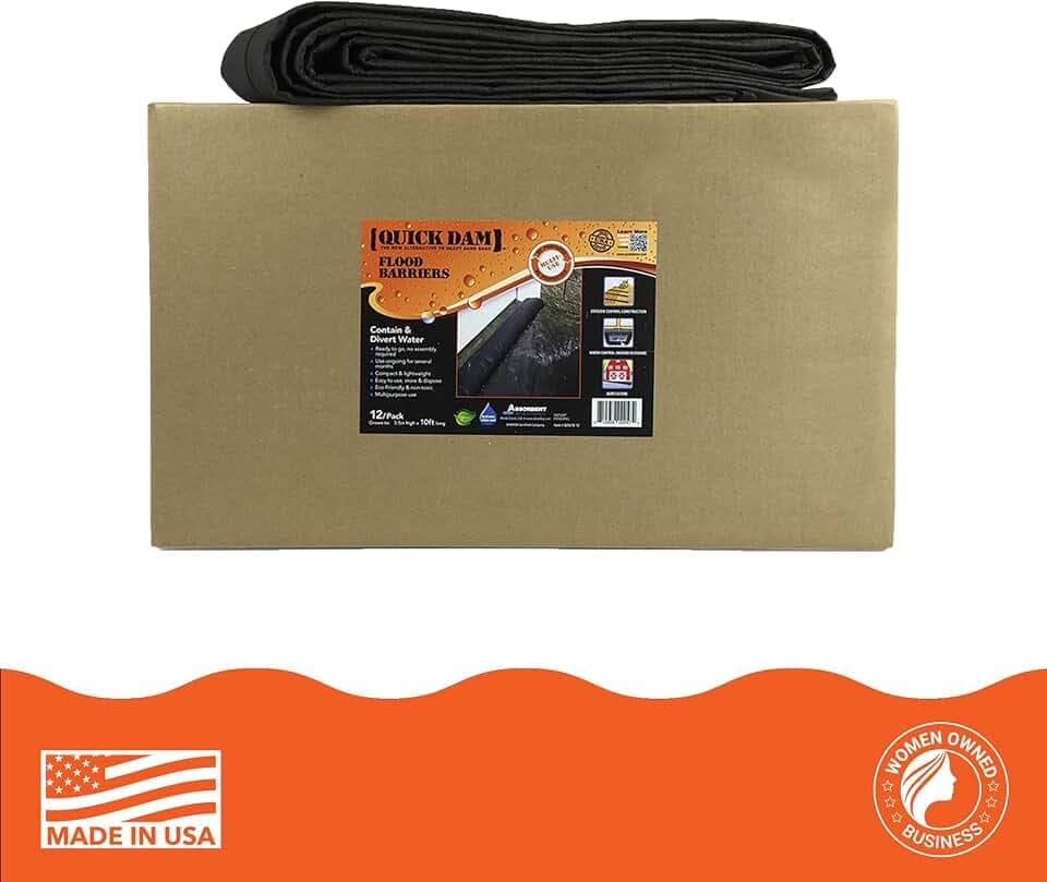 Quick Dam QD610-12 Water-Activated Flood Barrier-10 Feet-12/Pack, Black, 12 Pack