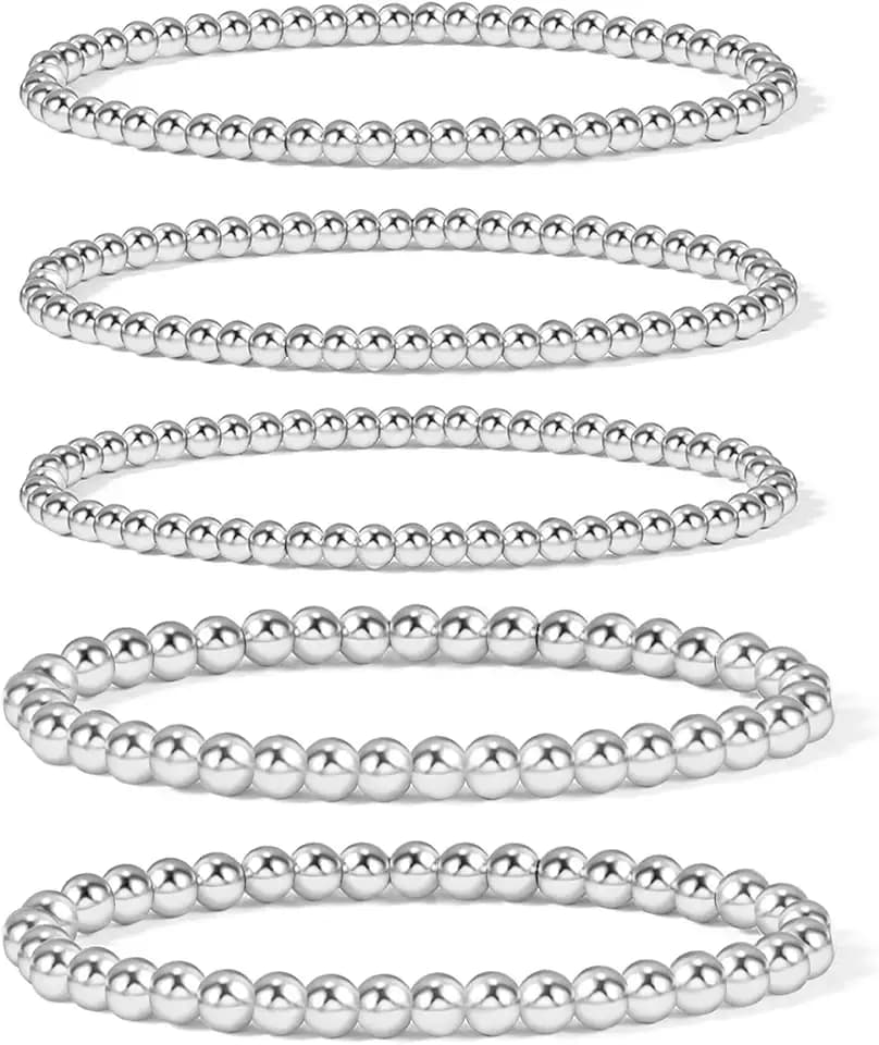 Badu Gold Plate Bead Bracelet for Women 14K Gold Plated Bead Ball Bracelet Stretchable Elastic Hypoallergenic Bohemian Stackable