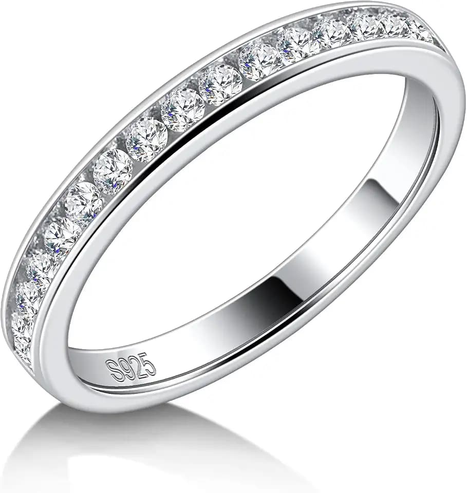 2.8MM Moissanite Half Eternity Ring for Women Channel Set Wedding Band