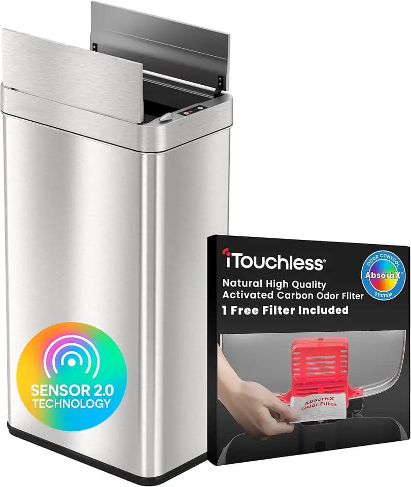 iTouchless 18 Gallon Sensor 2.0 Tech Sensor Kitchen Trash Can | Odor Filter