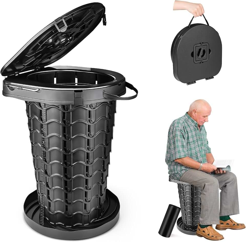 XXL einziehbare tragbare Toilette, Reise-Toilette (200 kg Kapazität), verstellbare Höhe, Camping-Toilette für Erwachsene und Kinder (8,9-47,7 cm), zusammenklappbar, tragbar, Töpfchen für Camp/Auto