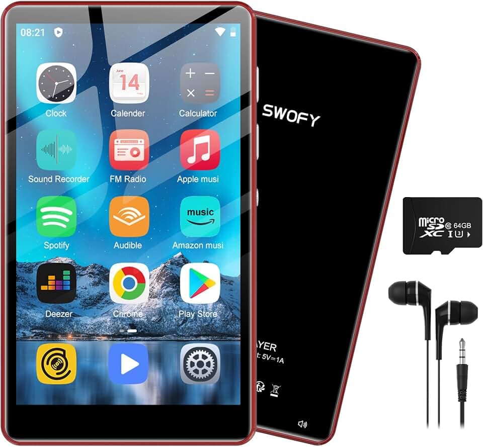 80GB Music Player, MP4 MP3 Player with Bluetooth and WiFi with 4-inch IPS Touch Screen Digital Audio Players, M503 Pro Spotify Player with Amazon Music, Audible, Chrome Browser, Support Up 512GB Red