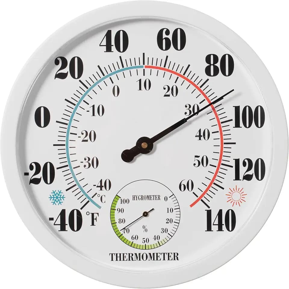 Clockswise 10" Outdoor Indoor Wall Thermometer and Hygrometer Combo Temperature & Humidity Gauge with Fahrenheit & Celsius Scale Decorative Weather Monitor for Home Garden Greenhouse or Office, White