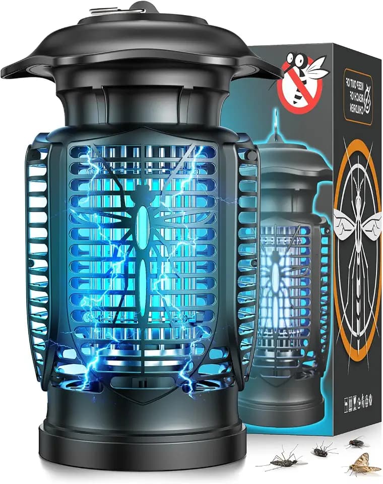Insektenvernichter Elektrisch, 20W UV-Lampe Stark Elektrischer Insektenfalle Mückenlampe, 4200V Elektrische Mückenfalle Mückenlampe für Garten Innen und Aussen, Wasserdicht IPX4