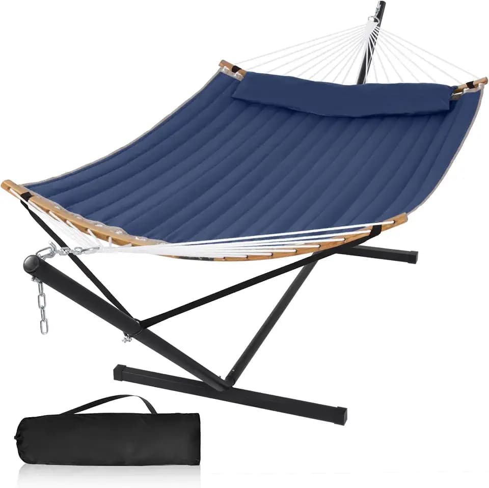 2 Person Hammock with 12FT Stand, Outdoor Hammock, Navy Blue