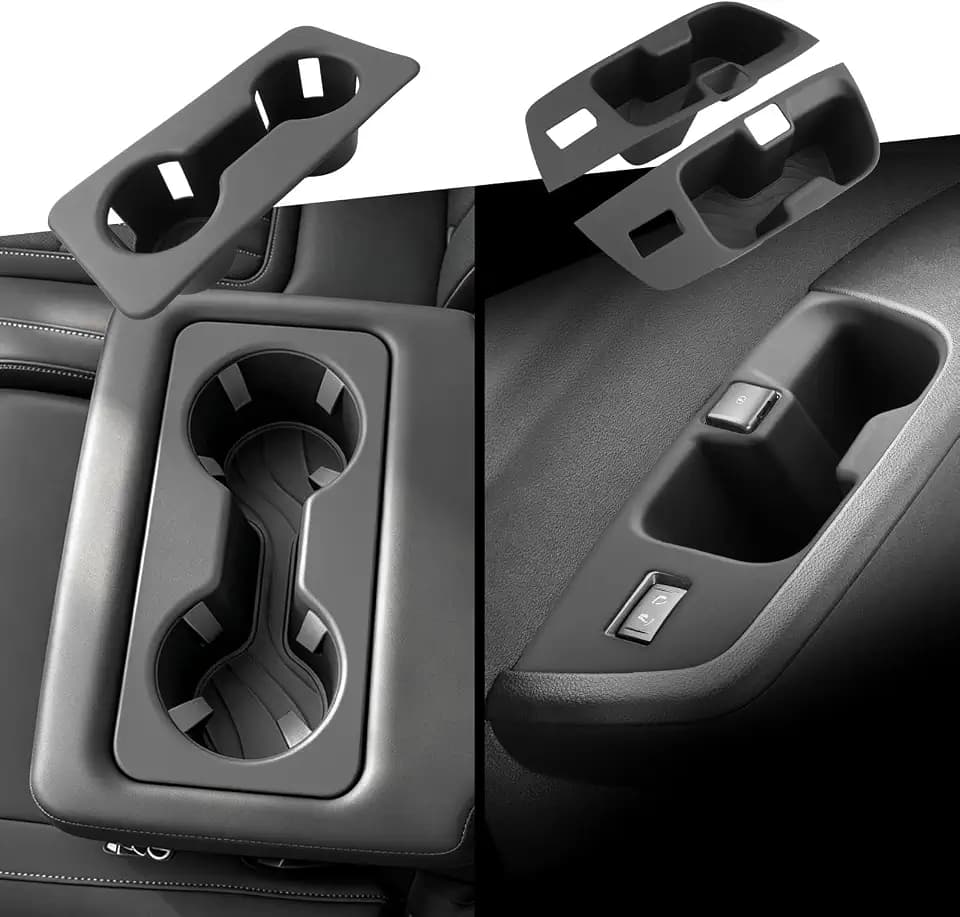 3PCS for 2025 2026 Nissan Armada Rear Cup Holder Liner Set – TPE Mats for Third Row Side Panel & Second Row Center Console – Armada Interior Protection Kit