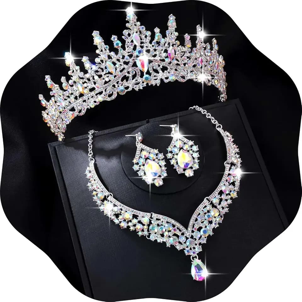 Kamirola Tiaras and Crowns for Women,Tiaras Earrings Necklace, Crystal Bridal Jewelry Set, Costume Party Halloween Prom Pageant Jewelry for Women (TR28)