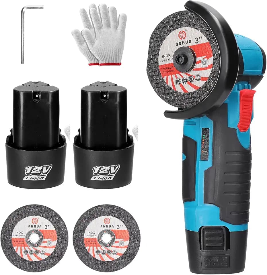 Weytoll Mini Winkelschleifer, Akku Winkelschleifer mit 2 Batterien, 12V 1500mAh, 15000RPM mit Zwei Sägeblättern Elektrisches Schleifwerkzeug-76mm, Angle Grinder, Trennen und Polieren von Fliesen