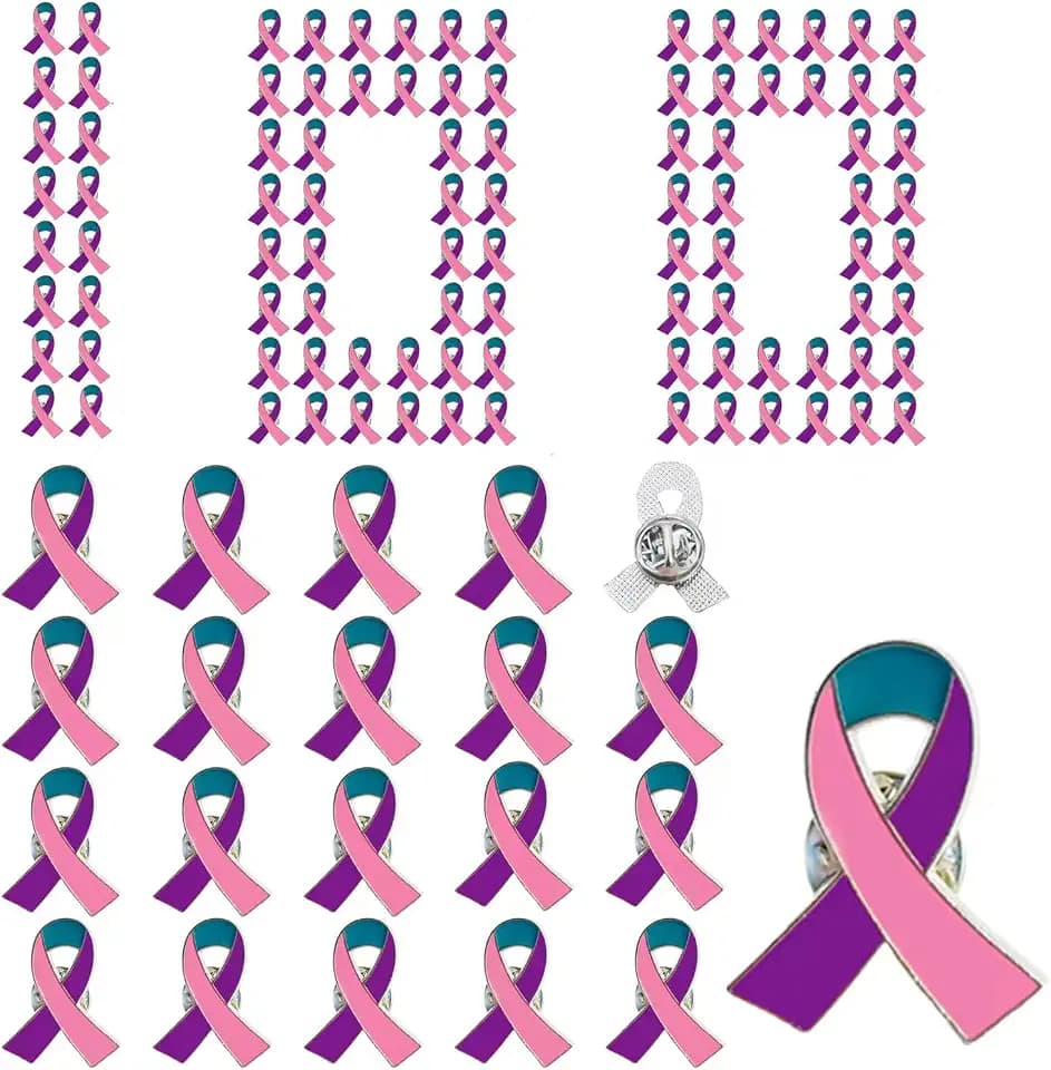 100pcs Pink Purple Teal Ribbon Pins Thyroid Cancer Awareness Brooches