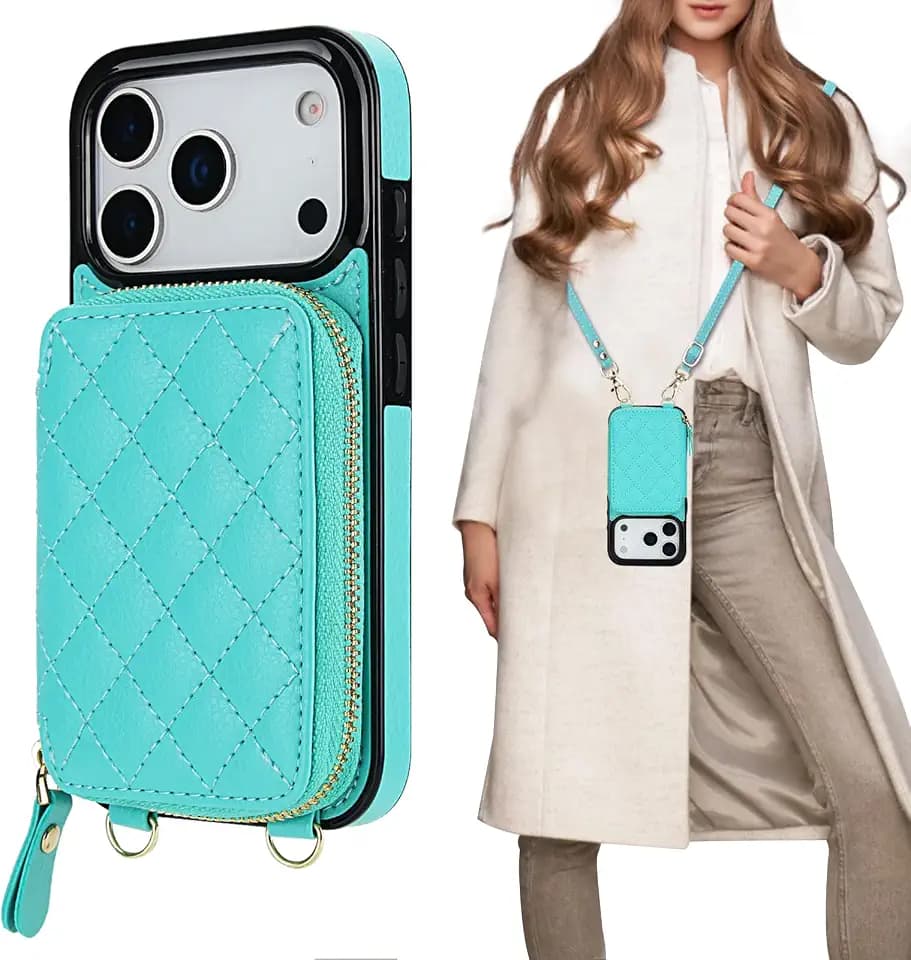 Bocasal Crossbody Wallet Case for iPhone 18 Pro / 17 Pro, Mint Green