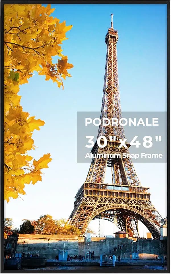 30x48 Poster Frames, 1Pcs, Plexiglass,Black Aluminum Snap Frame