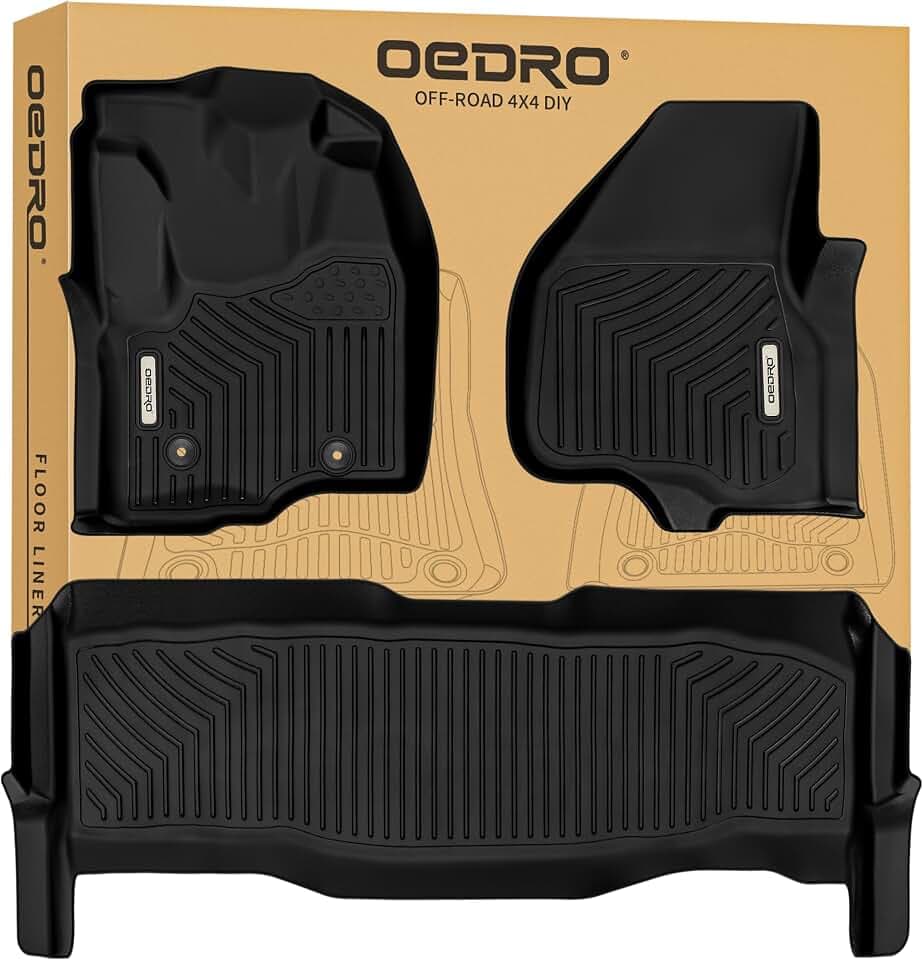 OEDRO Floor Mats Fit for Ford F-250/F-350/F-450 Super Cab 2012-2016, TPE All-Weather Custom Fit Front & 2nd Seat 2 Row Liner Set, Black