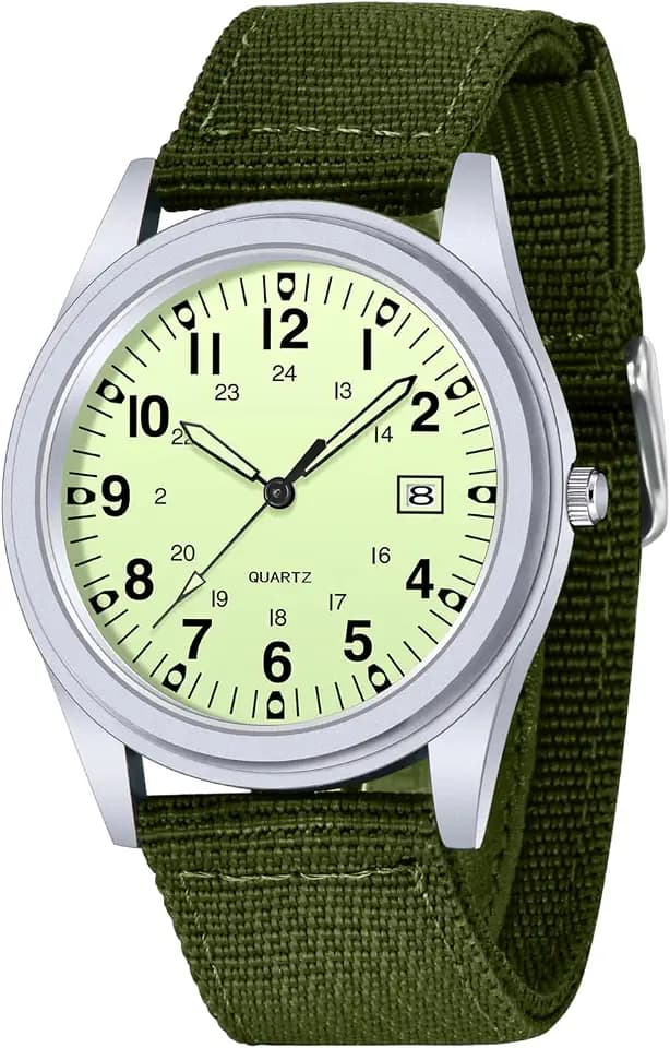 Tiong Men's Military Quartz Sports Watch, Textile Nylon Strap Luminous Watches for Men, Simulated Display Quartz Waterproof Men's Watch