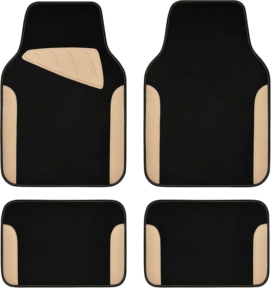 CAR PASS Waterproof Universal Fit Car Floor Mats, Car Mats Fit for SUV,Vans,sedans, Trucks,Set of 4pcs Car Carpet with Driver Heel Pad (Beige)