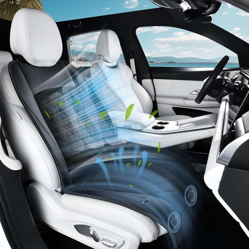 FLORICH Cooling Car Seat Cover, Ventilated Seat Cushion Cooling Car Seat Pad for Summer Driving with Powerful Turbo Fans Universal Fit for Car SUV Truck Van-Light Black