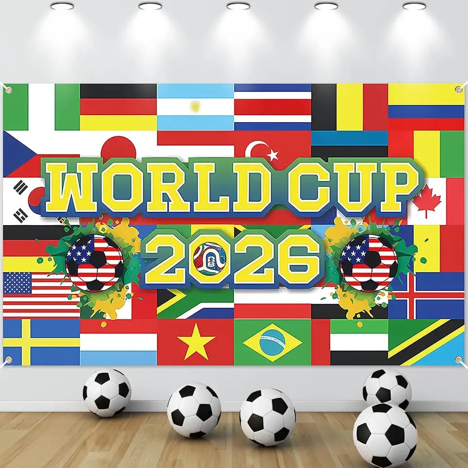 CCINEE 2026 World Cup Soccer Party Backdrop Decorations, 71x43 Inch World Flags Football Backdrop Banner for Soccer Birthday World Tournament Cup Party Photo Booth Football Event Welcome Poster