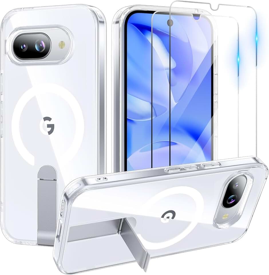 Keduizahng Für Google Pixel 9A Hülle mit Magnetisch Ständer Transparent