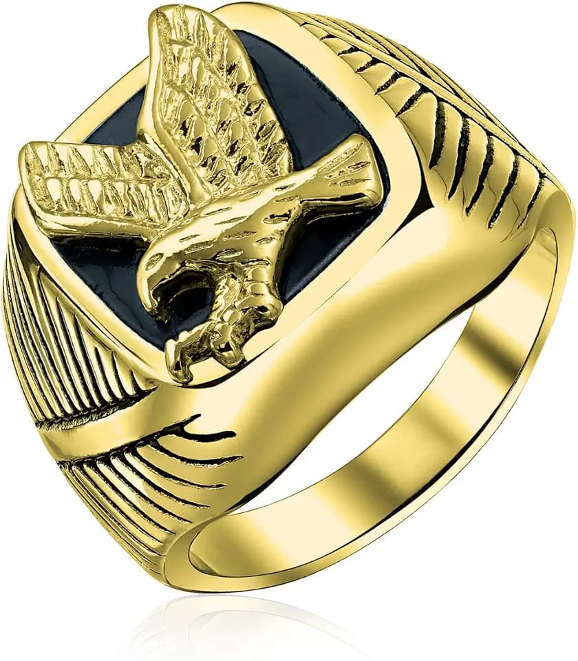 Patriotic USA American Bald Eagle Signet Ring Gold Silver Stainless Steel
