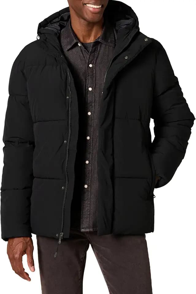 Amazon Essentials Men's Mid-Length Winter Jacket Hooded Puffer Coat (Available in Big & Tall)