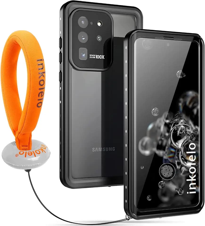 inkolelo für Samsung Galaxy S20 Ultra wasserdichte Hülle, 360 Grad Schutzhülle Unterwasser Handyhülle mit Schwimmender Schlüsselband, IP68 Wasserdicht Staubdicht Stoßfest Handytasche 6,9" (Schwarz)