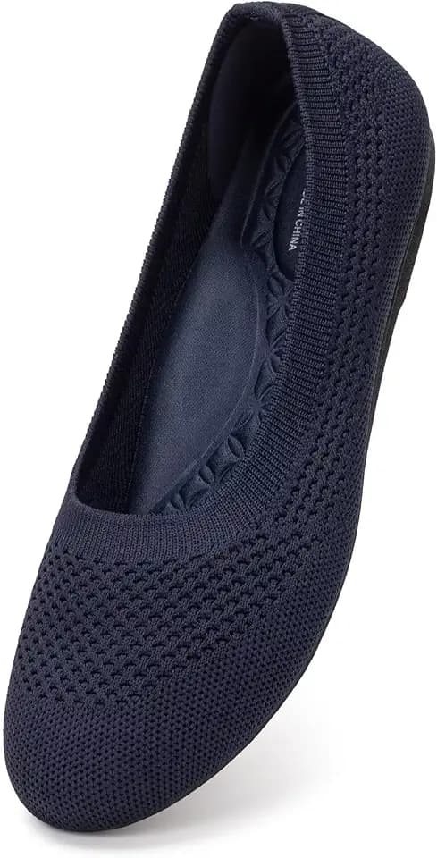 Frank Mully Women's Wide Width Flats Ballet Flats Round Toe Knit Flat Shoes with Arch Support Wide Toe Box