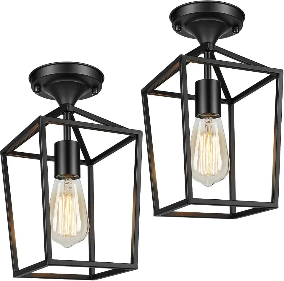 BesLowe 2-Pack Farmhouse Semi Flush Mount Ceiling Light Fixtures, Black
