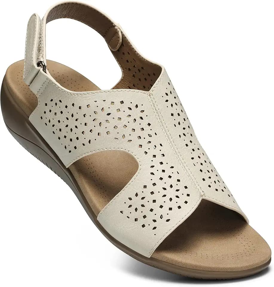 SHIBEVER Women's Flat Sandals Comfortable Dressy Arch Support Orthopedic Open Toe Summer Walking Women Sandals