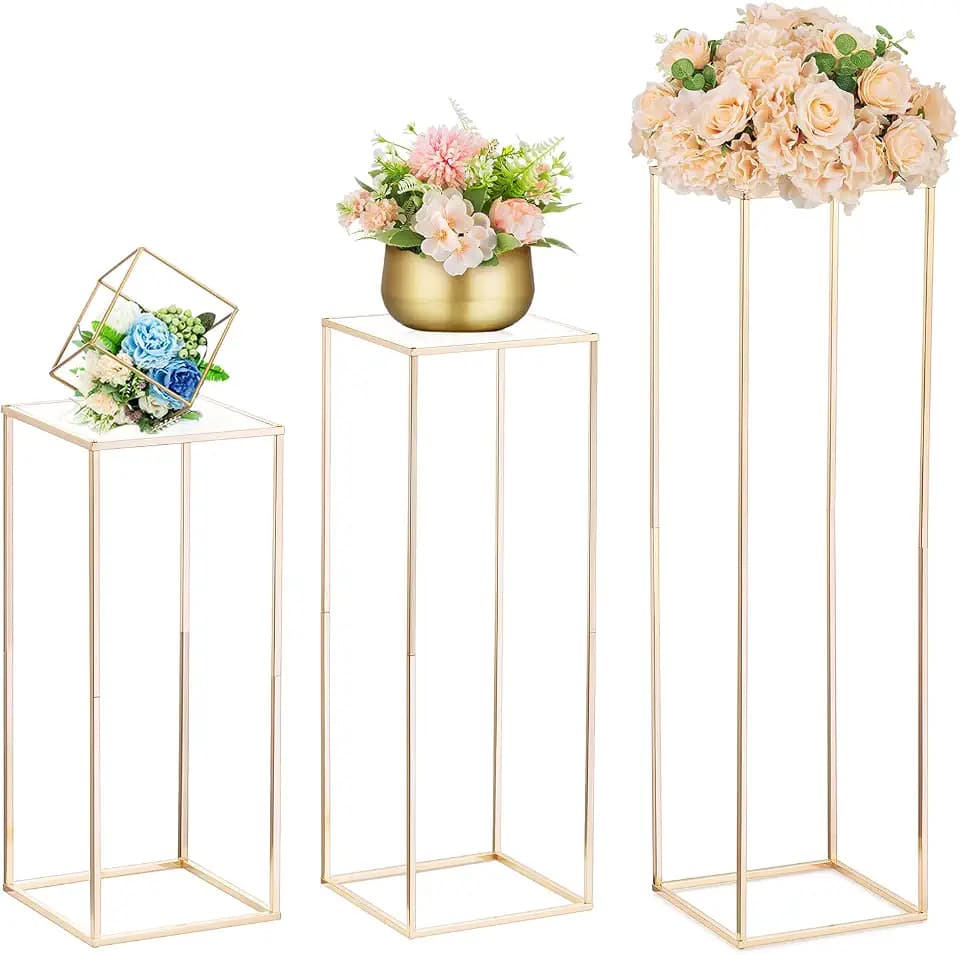 NUPTIO Gold Metall Blumenständer Vase: 60/80/100cm Hoch, mit Acrylplatte