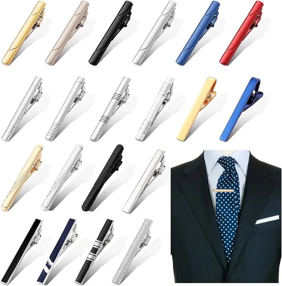 Yinkin 20 Pcs Tie Clips for Men Classic Tie Bar Clip Set Bulk for Regular Necktie, Ideal for Father, Husband, Boyfriend, Business, Wedding Meeting Anniversary Business and Daily Life