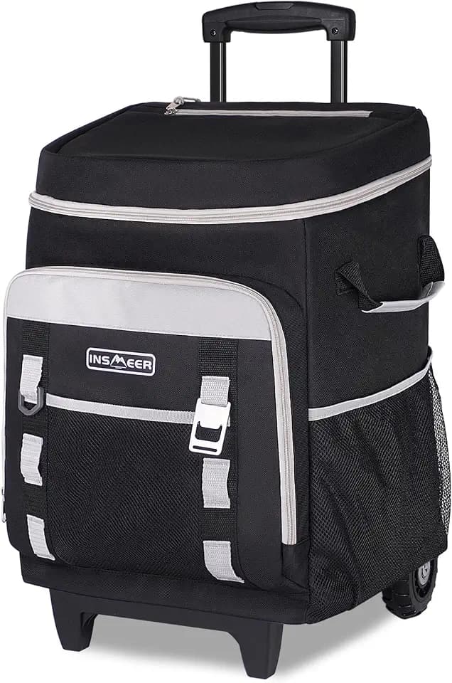 INSMEER Cooler with Wheels and Handle, 80 Cans/50L Rolling Cooler, Portable Soft Sided Cooler with Wheel, 2-in-1 Collapsible Trolley Cart, Large Coolerbag for Grocery Shopping