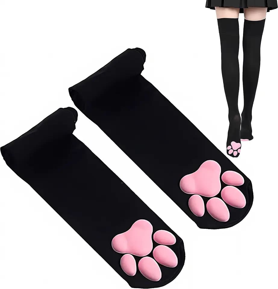 Cat Paw Oberschenkelhohe Socken Golves, niedliche weiche 3D-Zehenbohnen, Socken, Fäustlinge, Kätzchen, Krallenpolster, Socken für Mädchen und Frauen, Cosplay-Set