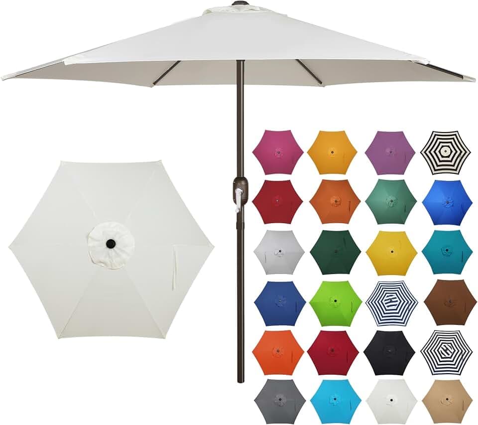 Blissun 7.5 ft Patio Umbrella, Yard Umbrella, Outdoor Market Umbrella with Push Button Tilt Crank (Creamy White)