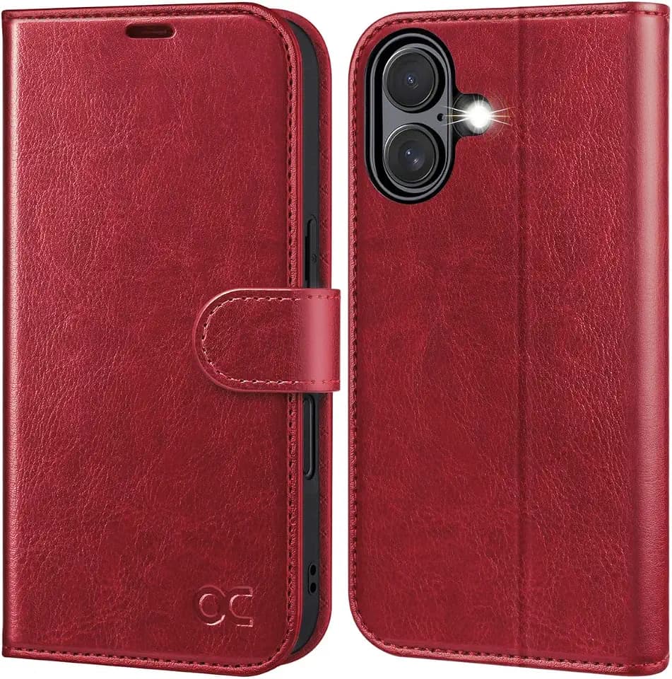 OCASE for iPhone 16 Wallet Case, Card Holder, Red